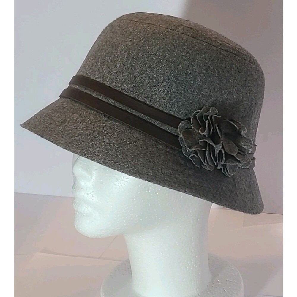 Manhattan Hat Company Bucket Hat Gray With Flower accent Polyester Wool